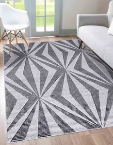 Valencia Modern Crystal Design Carved Area Rugs Dark Grey 80x150 cm