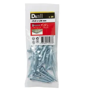 Diall Hex Zinc-plated Carbon steel Screw (Dia)5.5mm (L)38mm, Pack of 25