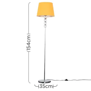 ValueLights Eleanor Modern Silver Chrome & Clear Acrylic Ball Floor Lamp with Mustard Tapered Shade