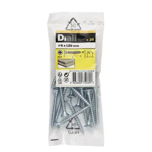 Diall Double-countersunk Zinc-plated Carbon steel Screw (Dia)6mm (L)50mm, Pack of 20