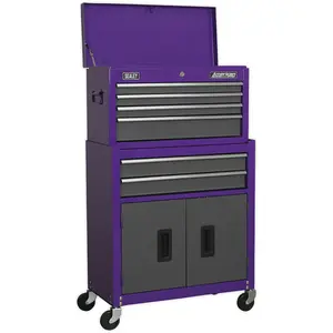 Purple 6 Drawer Tool Chest and Rollcab Combination Unit - 615 x 295 x 705mm