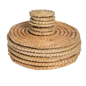 Argon Tableware - Round Woven Palm Leaf Placemats & Coasters Set - 12pc