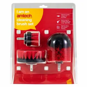 Amtech 3pc Scrubbing Brush Set Electric Power Drill Cleaning Attachment Brushes