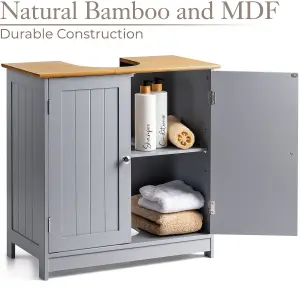 Bathroom Under Sink Cabinet Grey Bamboo Wooden Storage Cupboard Unit Christow