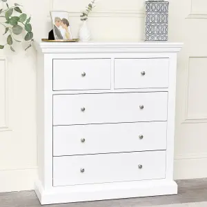 Melody Maison White 5 Drawer Chest of Drawers - Slimline Haxey White Range