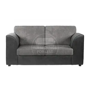 Luxor Jumbo Cord Fabric 2 Seater Sofa - Fullback Black and Grey