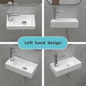 Small Wall Mount Wash Hand Basin Rectangle, Left Hand