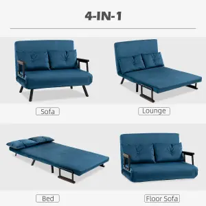 HOMCOM Click Clack 2 Seater Sofa Bed Settee for Living Room, Guest Room, Blue