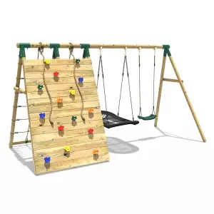 Rebo Beat The Wall Wooden Swing Set with Double up & Over Climbing Wall -Vertex