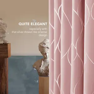 Deconovo Eyelet Thermal Blackout Curtains, Silver Wave Foil Printed Curtains for Kids Bedroom, 66 x 54 Inch, Pink, 2 Panels