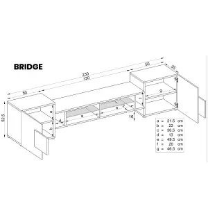 Bridge Wide TV Unit with Storage & Led Lighting - Wotan Oak / White Matt