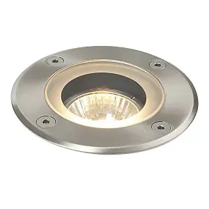 Luminosa Pillar 1 Light Outdoor Recessed Light Marine Grade Brushed Stainless Steel, Glass IP65, GU10