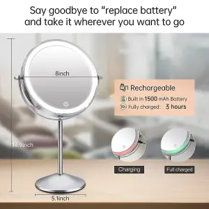 Fascinate Rechargeable 20cm Lighted Makeup Mirror with 3 Colour Lights, 1x/10x Magnification, Touch Dimming, 360 degrees Rotation