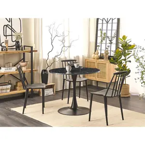 Althrop Pedestal Dining Table Marble Effect Black / Black