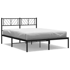 Berkfield Metal Bed Frame with Headboard Black 140x190 cm