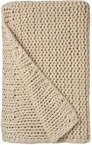 Dunelm Chunky Knit Throw Blanket, Country, Natural, Acrylic