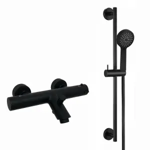 ENKI Dune Matte Black Modern Wall Mounted Brass Thermostatic Shower Mixer Tap & Slider Rail Kit