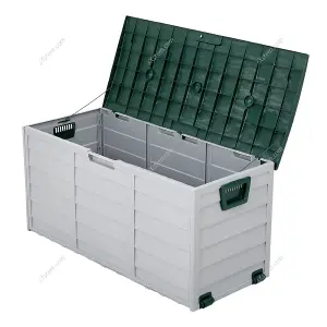 112cm W Waterproof Lockable Outdoor Garden Storage Box with Lockable Lid, Light Grey