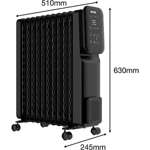 MYLEK Oil-Filled Digital Wi-Fi Enabled Heater - 3 Heat Settings & 24-Hour Timer 2500w