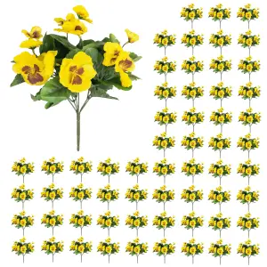 Blooming Artificial - 28cm / 1ft Yellow Faux Pansy Bush Multi-Pack