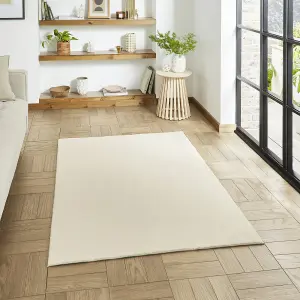 Cream Plain Shaggy Washable Rug, Stain-Resistant Anti-Shed 16mm Thick Modern Rug for Bedroom, Living Room-160cm X 230cm