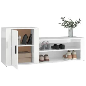 Berkfield Shoe Cabinet High Gloss White 130x35x54 cm Engineered Wood