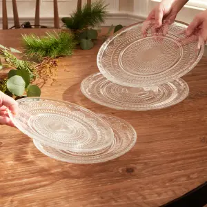 2 Person Set of 4 Parisian Glass Christmas Tableware Dinner Plates & Side Plates Serving Dish Gift Idea