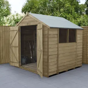 Forest Garden Overlap 7x7 ft Apex Wooden 2 door Shed with floor & 2 windows (Base included)