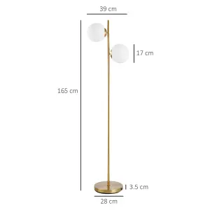 HOMCOM 2 Glass Shade Floor Lamp Metal Pole Modern Decorative Floor Switch Gold