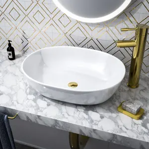 Nes Home Alveley 480 x 350mm Oval Cloakroom Counter Top Basin Sink Bowl Gloss White