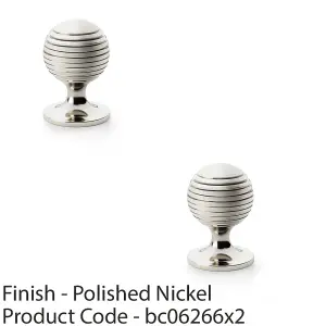 2 PACK - Reeded Ball Door Knob - 38mm Diameter Polished Nickel Lined Cupboard Pull Handle