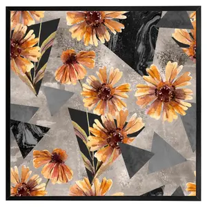 Geometric floral shapes (Picutre Frame) / 16x16" / White