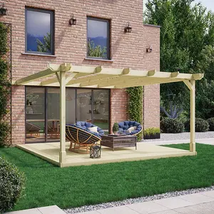 Wall Mounted Double Premium Pergola and Decking Kit - Wood - L240 x W240 cm - Light Green