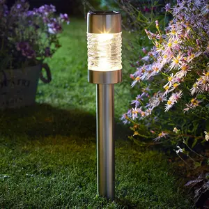 SuperBright LED Solar Stake Light MARTELLO (3 Pack) White Brushed Stainless Steel