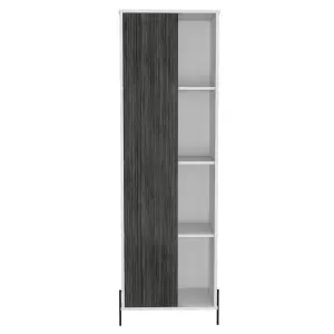 White Dallas tall storage & display cabinet, white & carbon grey oak effect