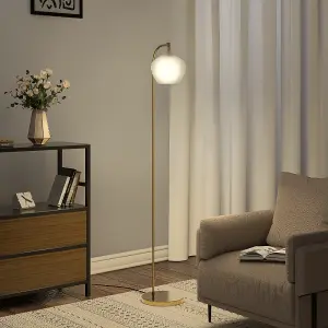 Gold Brass Electroplated Base Floor Lamp Floor Light with Frosted Glass Lampshade 150cm