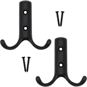 AFIT Black Double Twin Robe Hook Coat Hook Modern - 70mm - Pack of 2