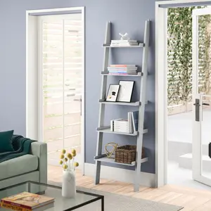 Ira 5-Tier Ladder Shelf Bookcase Unit Grey