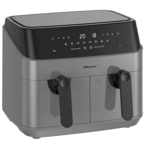 EMtronics Double Basket Air Fryer Large Digital 9 Litre Dual with Timer - Grey