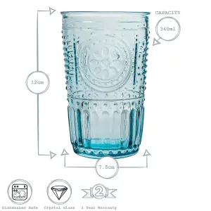 Bormioli Rocco - Romantic Highball Glasses - 340ml - Pack of 4 - Blue