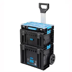 Ox Tooltrek Trade 3 Piece Deep Tool Box + Trolley Wheels + Organiser OX-T602703