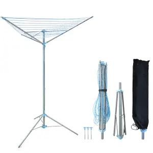 3 Arm 30M Powder Coated Rotary Airer Washing Line Indoor Outdoor Laundry Drying Folding Clothes Ground Pegs & Cover Free Standing