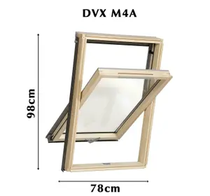 YARDLITE Roof Window Grey / Pine Wood Centre Pivot Loft Skylight Unvented - M4A - 78cm x 98cm, KFP Plain Tile Flashing