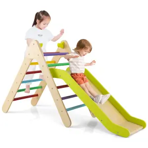 Costway 2-in-1 Triangle Climbing Set Wooden Indoor Outdoor Climbing Toy for Kids 3+