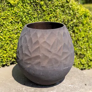 Primrose Natural Cement Round Geometric Pattern Effect Planter in Brown 32cm