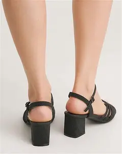 Black Low Block Heel Sandal E Fit