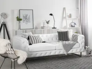 3 Seater Faux Leather Sofa White VISSLAND