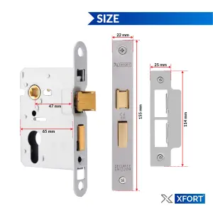 XFORT Satin Chrome Euro Profile Sashlock 65mm