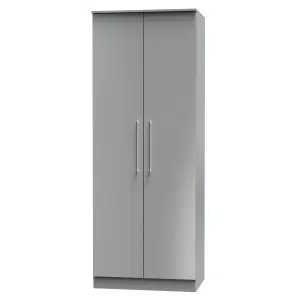 Chester 2 Door Wardrobe in Uniform Grey Gloss & Dusk Grey (Ready Assembled)