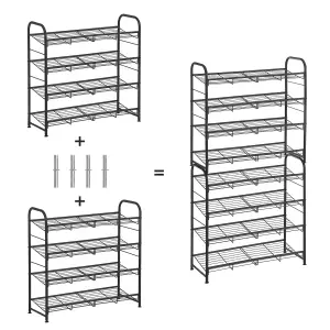 SONGMICS Shoe Rack, 3-Tier Shoe Organizer, Metal Shoe Shelf Storage with 4 Side Hooks, Holds 12 Pairs of Shoes Rack